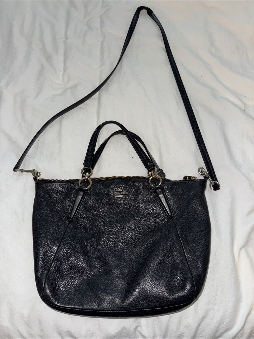 Coach Black Pebbled Leather Crossbody Satchel - Coach